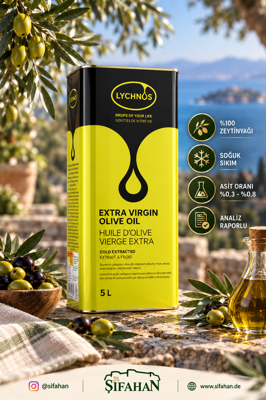 Soğuk Sıkım Sızma Zeytinyağı ( Extra Virgin) 5L (Analiz Raporlu)