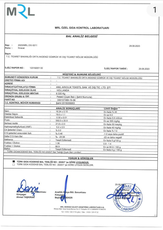 Sivas Çıtalı Petek Balı 2000-2500g (Analiz Belgeli)