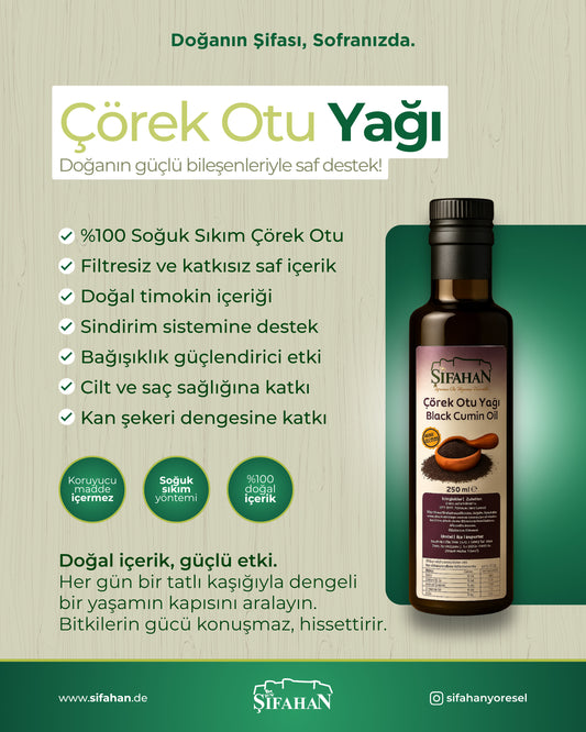 Çörek Otu Yağı 250ml Soğuk Sıkım (Filtresiz) Yerli Tohum (ANTEP)