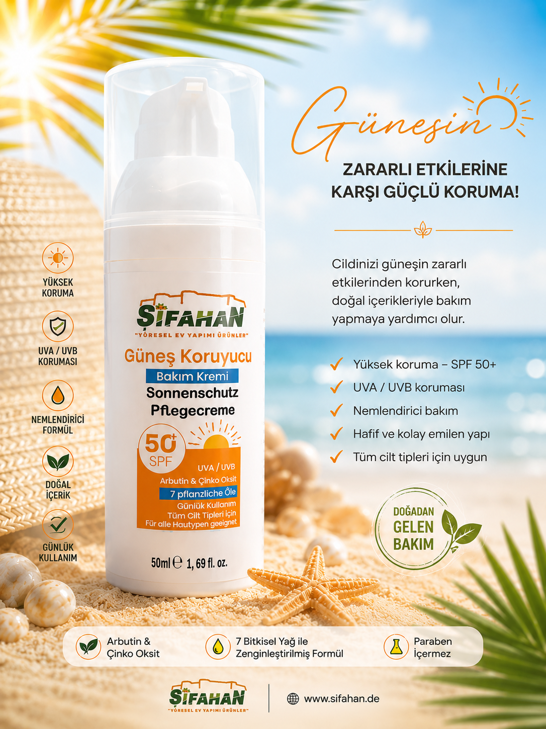 Güneş Koruyucu Bakım Kremi 50 ml (50SPF)